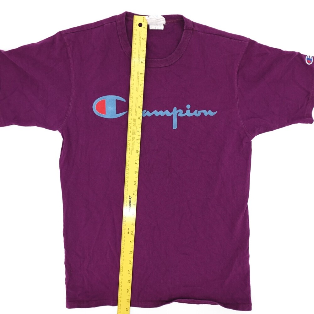 Vintage Champion Shirt Adult Medium Purple Cursive Logo T-Shirt 90s - Picture 5 of 9